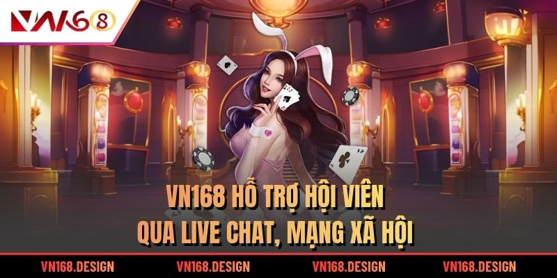 VN168 hỗ trợ hội viên qua live chat, mạng xã hội